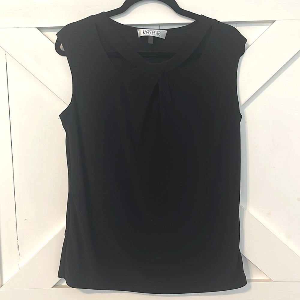 Kasper Black Twist Front Lined Black Twist Front Top M